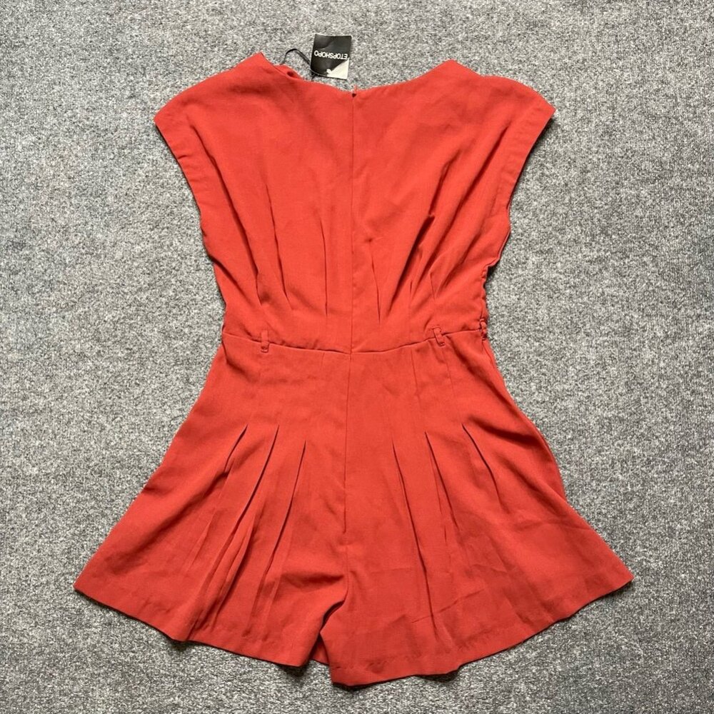 Topshop Womens Romper Playsuit Orange Pleated Jewel Neck Cap Sleeve Short 2 New - Picture 4 of 11